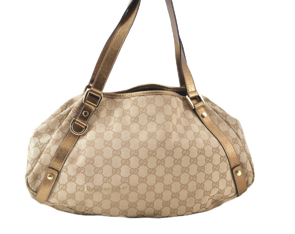 Authentic GUCCI Abbey Shoulder Tote Bag GG Canvas Leather 130736 Beige J7695