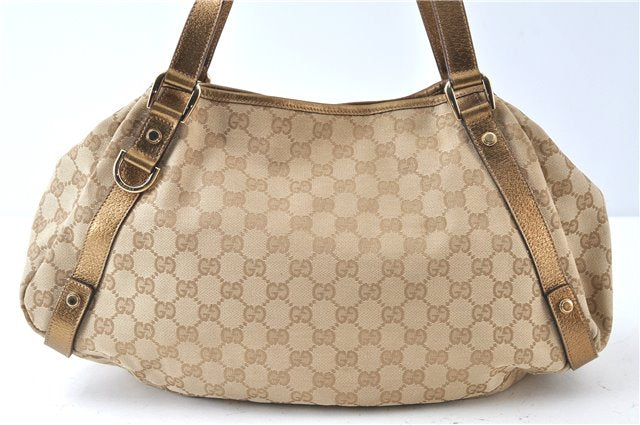 Authentic GUCCI Abbey Shoulder Tote Bag GG Canvas Leather 130736 Beige J7695