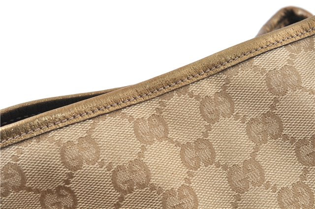 Authentic GUCCI Abbey Shoulder Tote Bag GG Canvas Leather 130736 Beige J7695