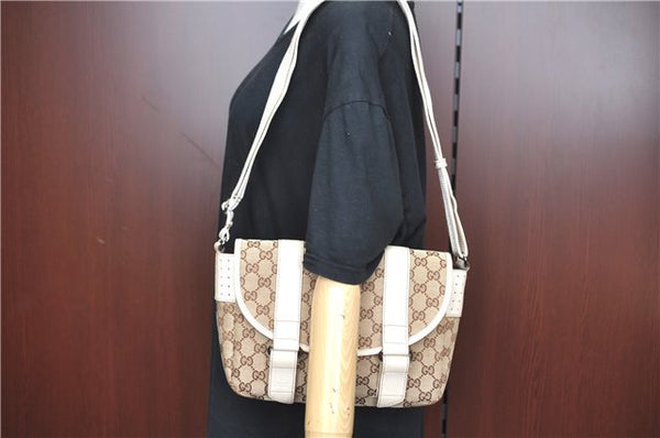 Authentic GUCCI Shoulder Cross Body Bag GG Canvas Leather 145858 Brown J7729