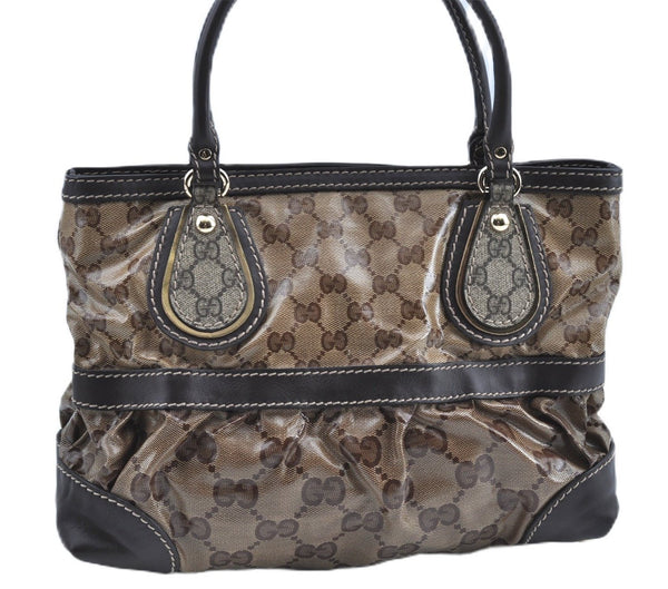 Authentic GUCCI GG Crystal Shoulder Hand Tote Bag PVC Leather 223964 Brown J7766