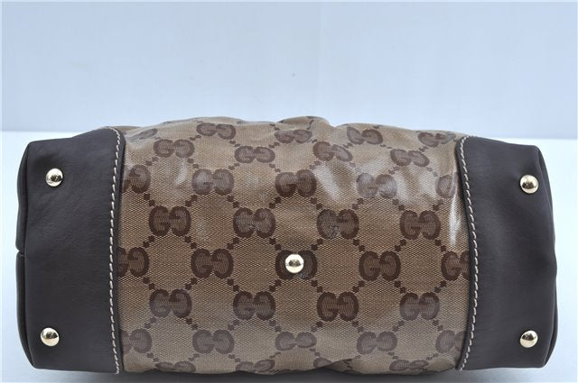 Authentic GUCCI GG Crystal Shoulder Hand Tote Bag PVC Leather 223964 Brown J7766