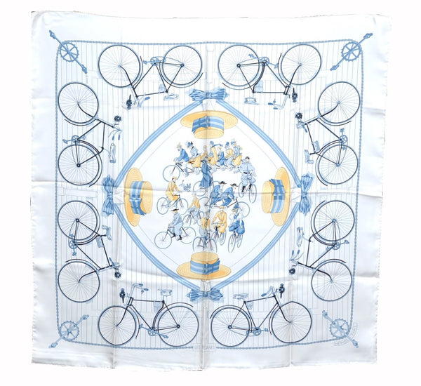 Authentic HERMES Carre 90 Scarf "LES BECANES" Silk White Box J7795