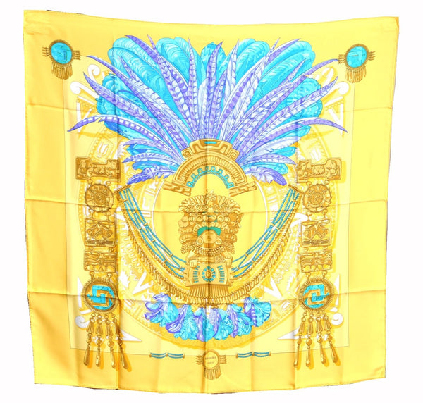 Authentic HERMES Carre 90 Scarf "Mexique" Silk Yellow J7800