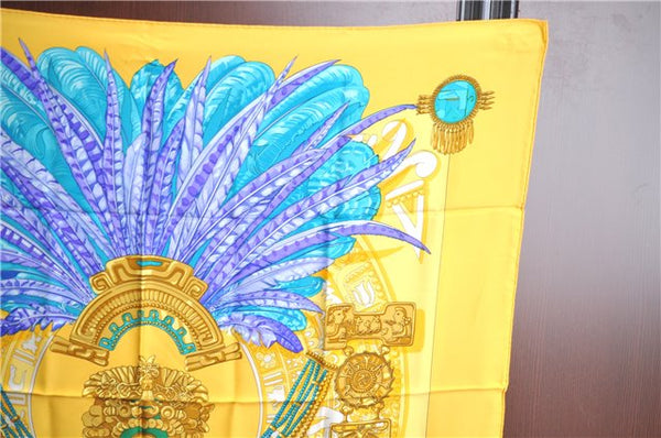 Authentic HERMES Carre 90 Scarf "Mexique" Silk Yellow J7800