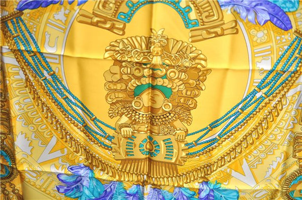 Authentic HERMES Carre 90 Scarf "Mexique" Silk Yellow J7800