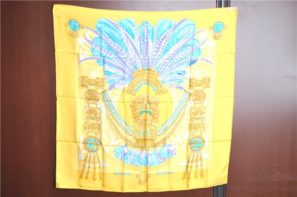 Authentic HERMES Carre 90 Scarf "Mexique" Silk Yellow J7800