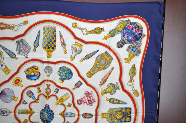 Authentic HERMES Carre 90 Scarf "Pourvu qu'on ait l'ivresse" Silk Blue J7811