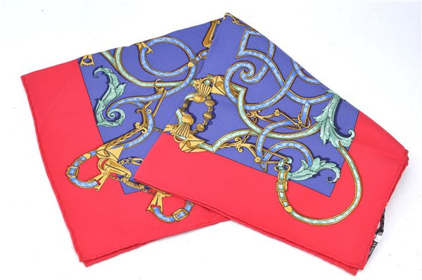 Auth HERMES Petit Carre 40 Scarf Handkerchief "L'Instruction" Silk Red J7848