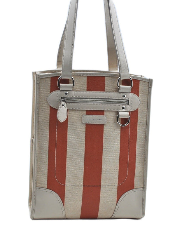 Authentic BURBERRY Vintage Canvas Leather Shoulder Tote Bag Ivory Orange J7862