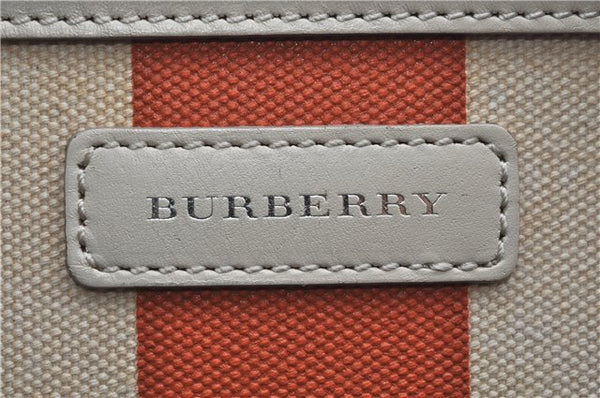 Authentic BURBERRY Vintage Canvas Leather Shoulder Tote Bag Ivory Orange J7862