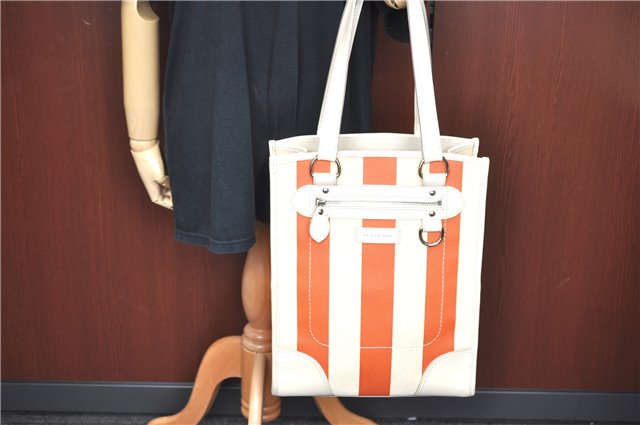 Authentic BURBERRY Vintage Canvas Leather Shoulder Tote Bag Ivory Orange J7862