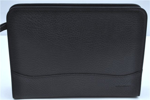 Authentic Burberrys Vintage Clutch Hand Bag Purse Black J7894