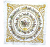 Auth HERMES Carre 90 Scarf "LA PROMENADE DE LONGCHAMPS" Silk White Box J7907