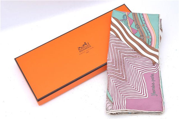 Auth HERMES Petit Carre 40 Scarf Handkerchief Silk Beige Box J7984