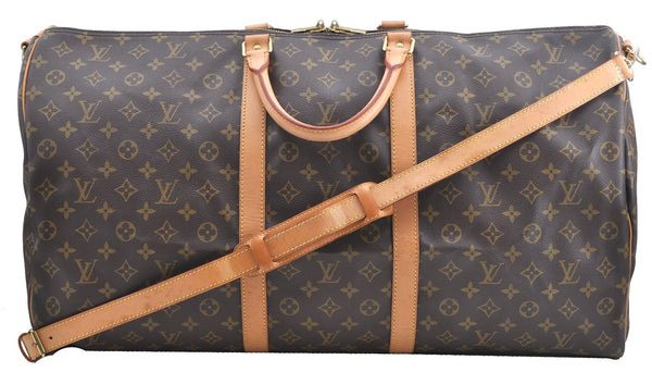 Authentic Louis Vuitton Monogram Keepall Bandouliere 60 M41412 Boston Bag J8068