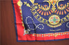 Authentic HERMES Carre 90 Scarf "parures des sables" Silk Navy Blue J8074