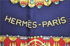 Authentic HERMES Carre 90 Scarf "parures des sables" Silk Navy Blue J8074