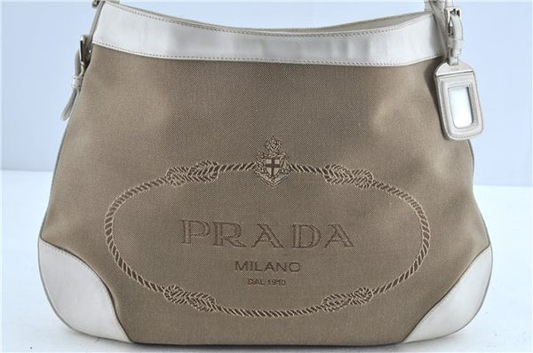 Authentic PRADA Canvas Leather Nappa Shoulder Hand Bag Brown White J8129