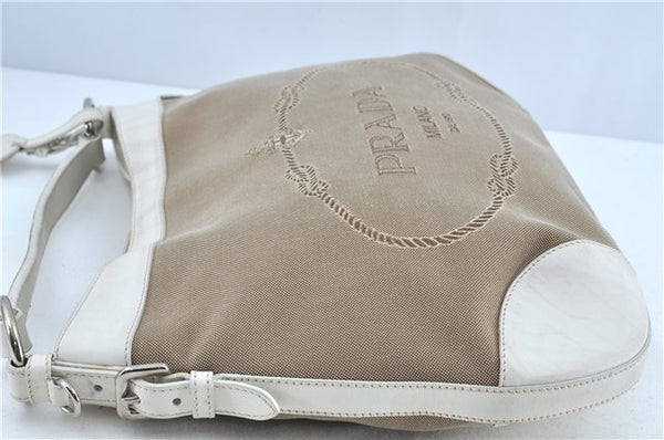 Authentic PRADA Canvas Leather Nappa Shoulder Hand Bag Brown White J8129