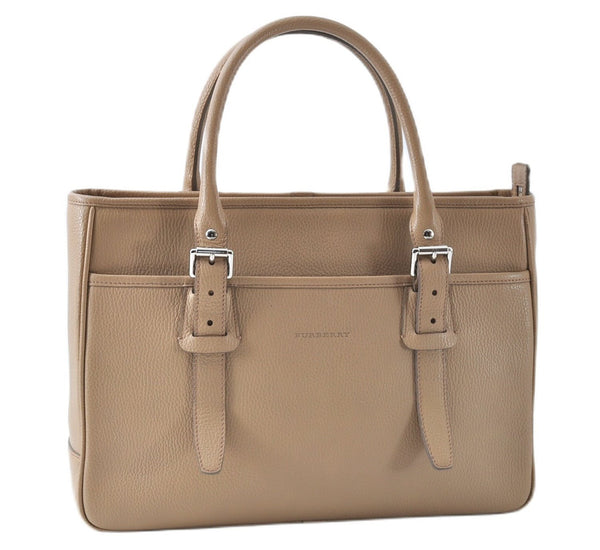 Authentic BURBERRY Vintage Leather Shoulder Tote Bag Beige J8130