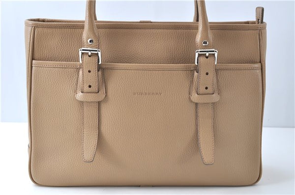 Authentic BURBERRY Vintage Leather Shoulder Tote Bag Beige J8130