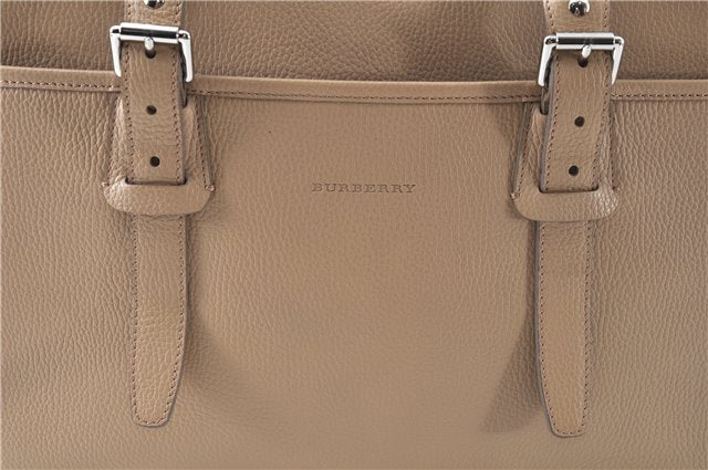Authentic BURBERRY Vintage Leather Shoulder Tote Bag Beige J8130