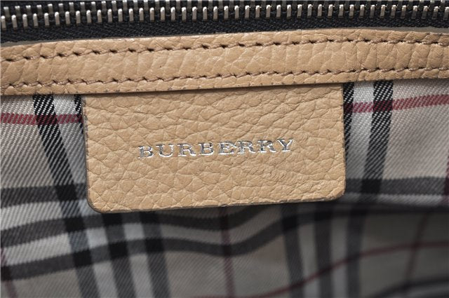 Authentic BURBERRY Vintage Leather Shoulder Tote Bag Beige J8130