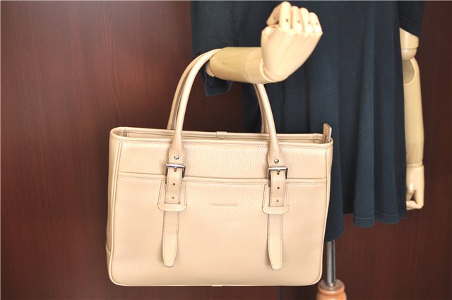 Authentic BURBERRY Vintage Leather Shoulder Tote Bag Beige J8130