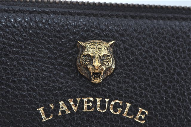 Authentic GUCCI Animalier Clutch Hand Bag Purse Leather Black J8144