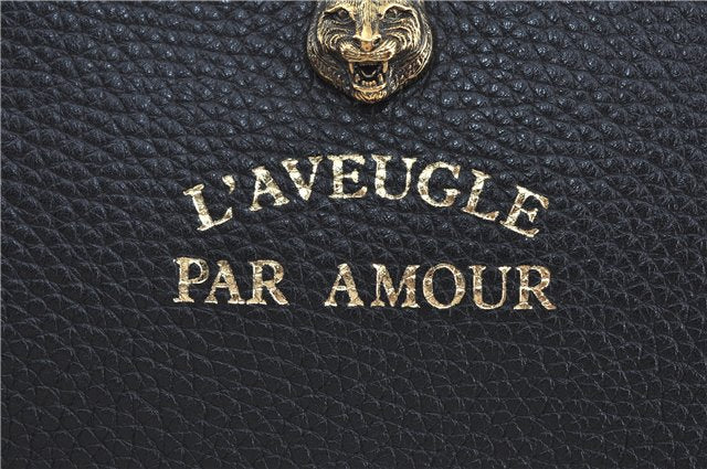 Authentic GUCCI Animalier Clutch Hand Bag Purse Leather Black J8144