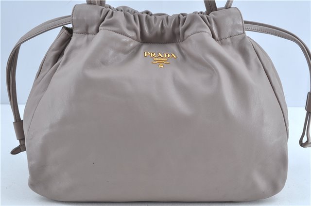 Authentic PRADA Leather Nappa Shoulder Tote Bag Purse Gray Beige J8146