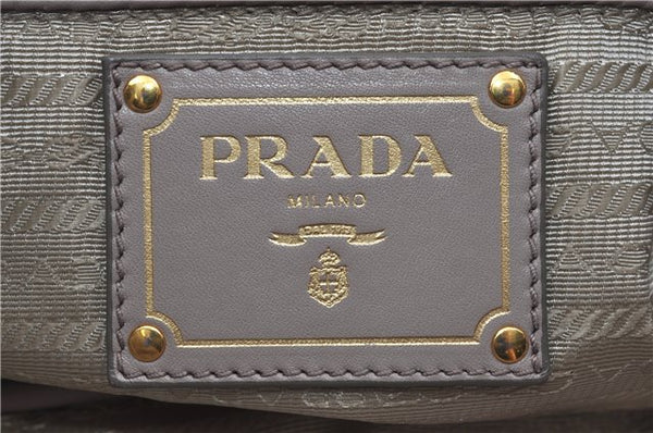 Authentic PRADA Leather Nappa Shoulder Tote Bag Purse Gray Beige J8146