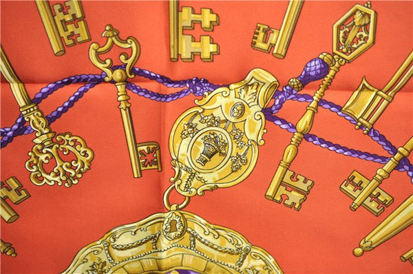 Authentic HERMES Carre 90 Scarf "LES CLES THE KEYS RARE" Silk Orange Box J8157