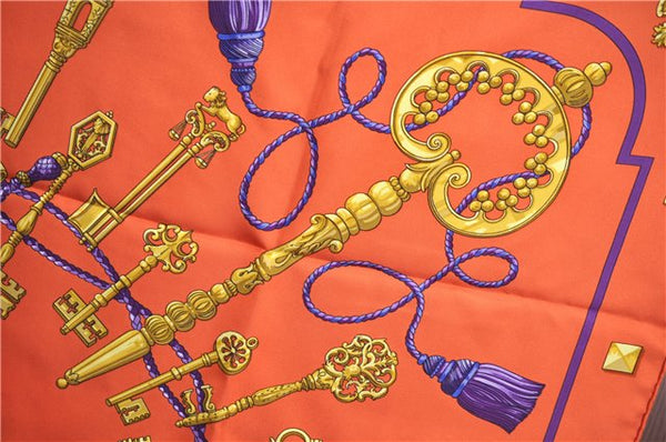 Authentic HERMES Carre 90 Scarf "LES CLES THE KEYS RARE" Silk Orange Box J8157