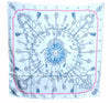 Auth HERMES Carre 90 Scarf "LES CLES THE KEYS RARE" Silk Light Blue Box J8158