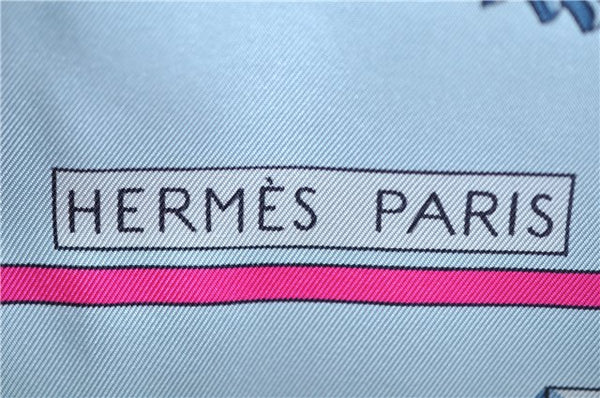 Auth HERMES Carre 90 Scarf "LES CLES THE KEYS RARE" Silk Light Blue Box J8158