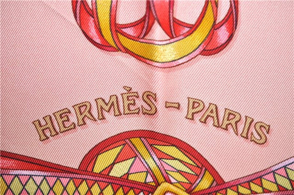 Authentic HERMES Carre 90 Scarf "LES RUBANS DU CHEVAL" Silk Light Pink Box J8183