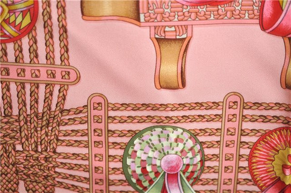 Authentic HERMES Carre 90 Scarf "LES RUBANS DU CHEVAL" Silk Light Pink Box J8183