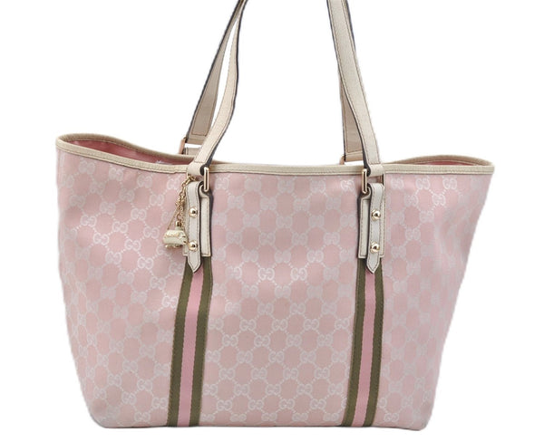 Auth GUCCI Sherry Line Shoulder Tote Bag GG Canvas Leather 139260 Pink J8191