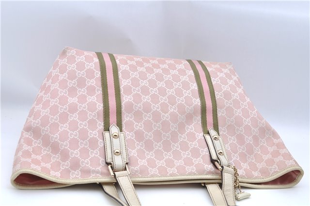 Auth GUCCI Sherry Line Shoulder Tote Bag GG Canvas Leather 139260 Pink J8191