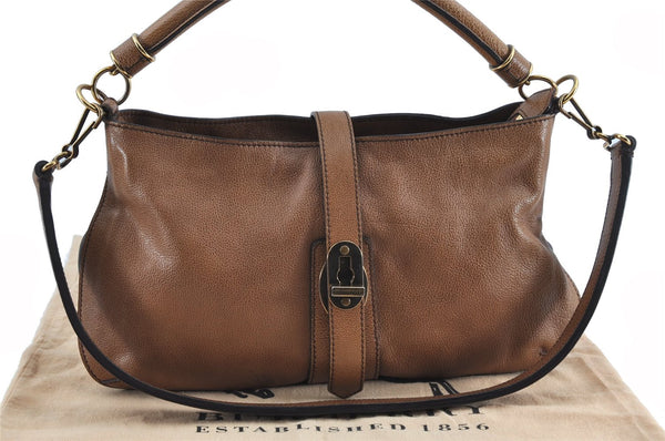 Authentic BURBERRY Vintage Leather 2Way Shoudler Hand Bag Purse Brown J8214