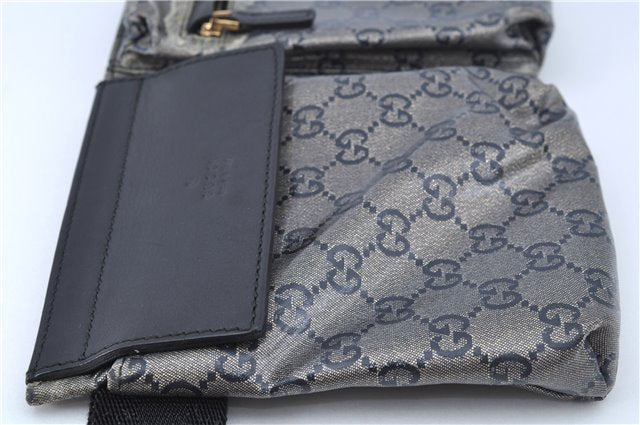 Authentic GUCCI GG Crystal Waist Body Bag Purse PVC Leather 28566 Black J8224