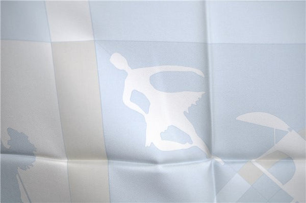 Authentic HERMES Carre 90 Scarf "Jeux d'Ombres" Silk White Light Blue Box J8240