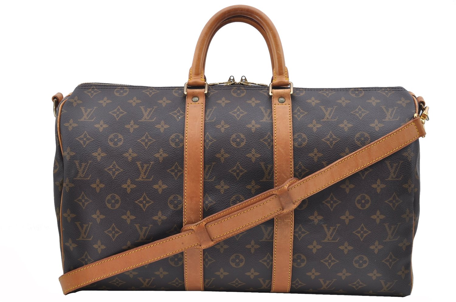 Authentic Louis Vuitton Monogram Keepall Bandouliere 45 M41418 Boston Bag J8246