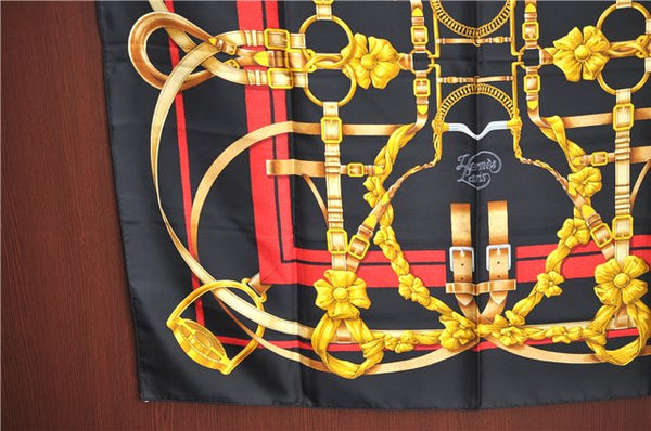 Authentic HERMES Carre 90 Scarf "Grand Manege" Silk Black J8255