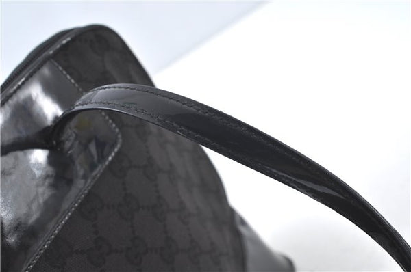 Authentic GUCCI Shoulder Hand Bag GG Canvas Enamel 0021122 Black J8271