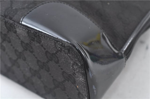 Authentic GUCCI Shoulder Hand Bag GG Canvas Enamel 0021122 Black J8271