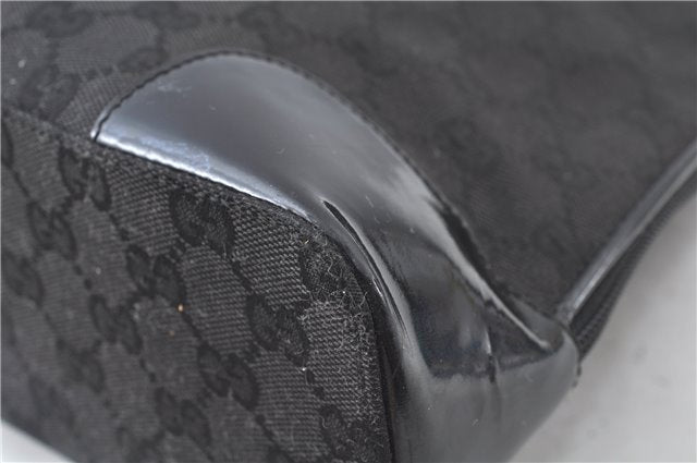 Authentic GUCCI Shoulder Hand Bag GG Canvas Enamel 0021122 Black J8271