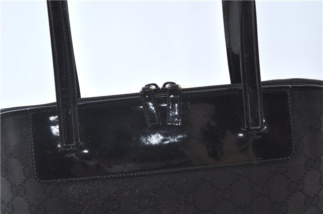 Authentic GUCCI Shoulder Hand Bag GG Canvas Enamel 0021122 Black J8271